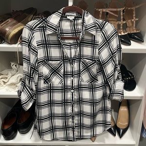 Express Portofino black & white plaid shirt-size S